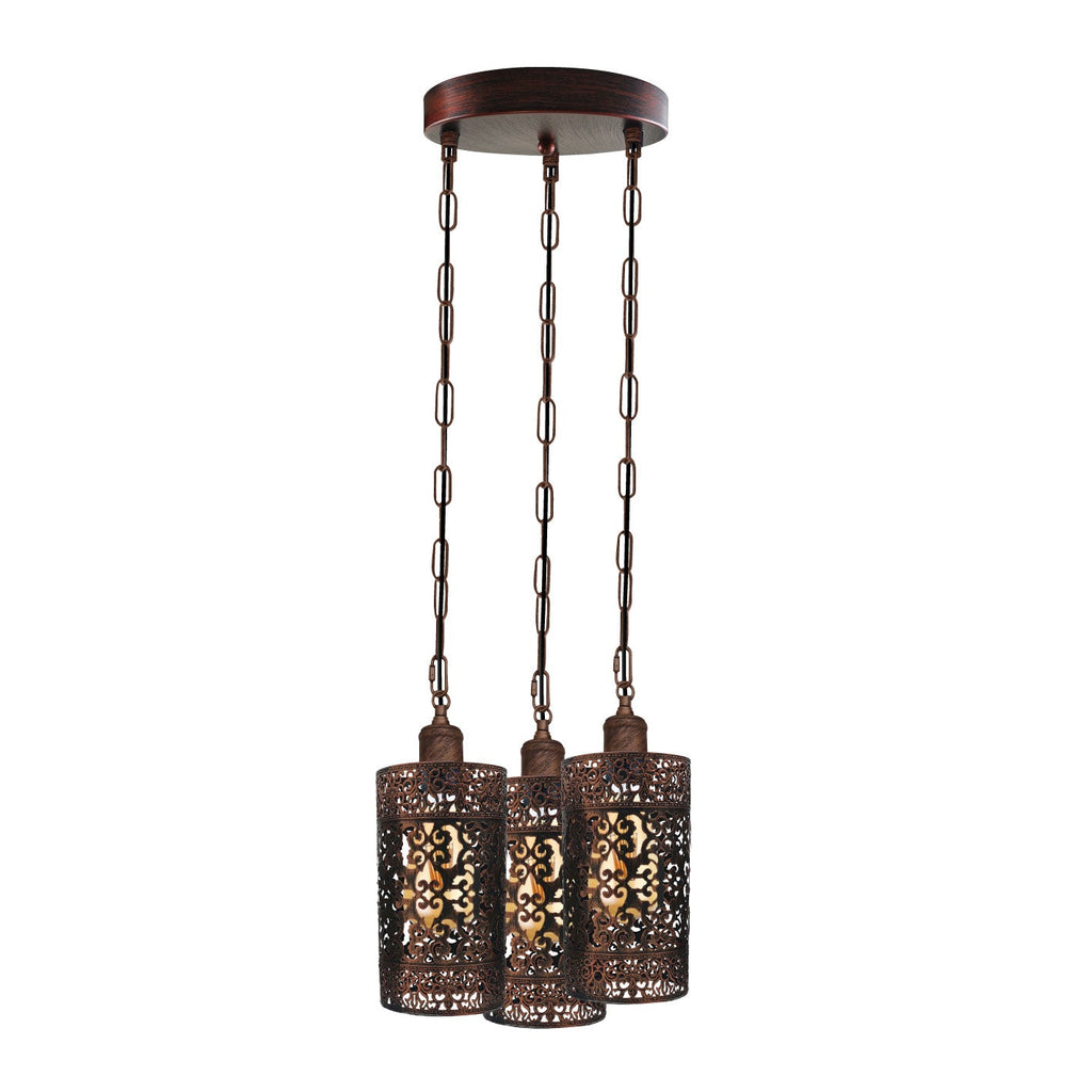 Modern 3-Way Industrial Pendant Light Fixture with Metal Barrel Cages