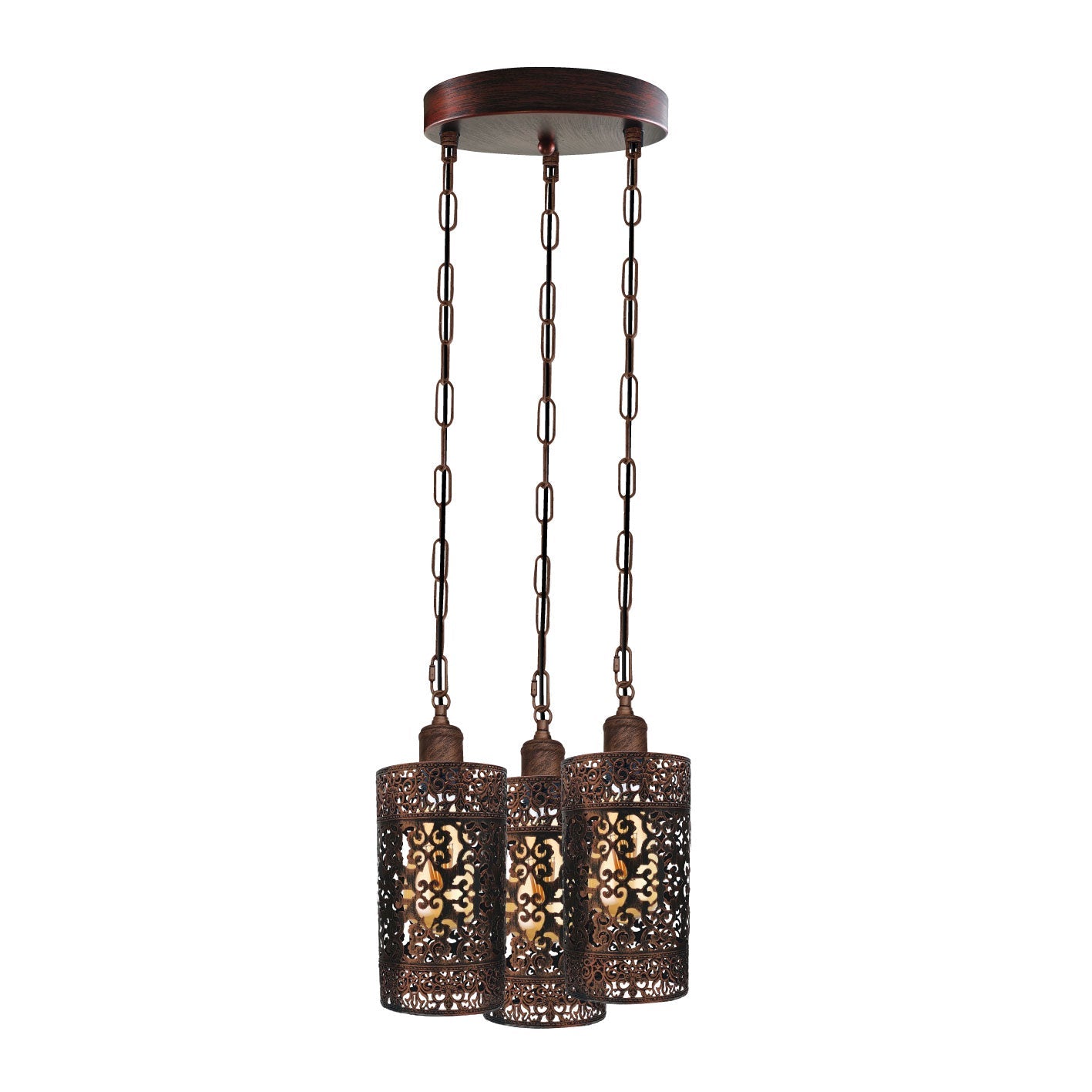 Modern 3-Way Industrial Pendant Light Fixture with Metal Barrel Cages