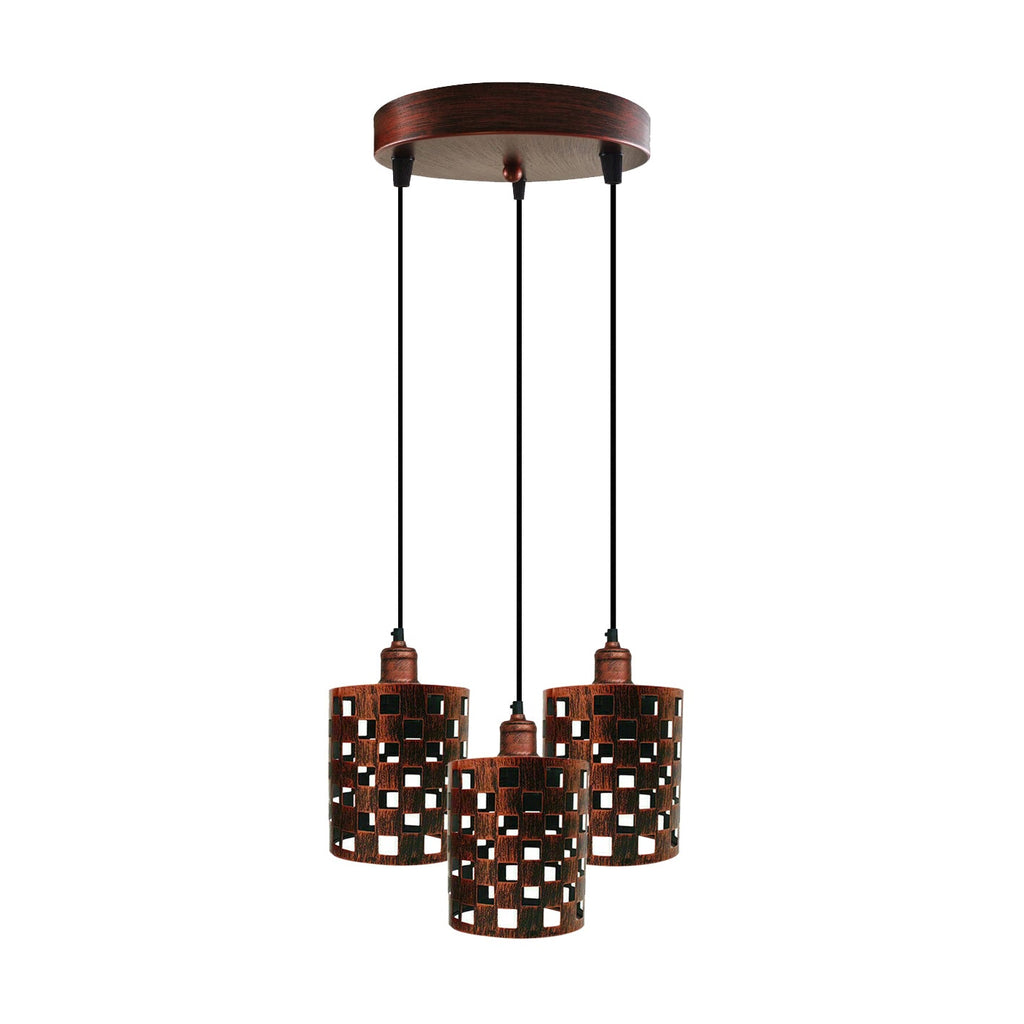 Industrial Retro 3-Way Metal Cage Pendant Light, Round Ceiling Base E27 Fixture