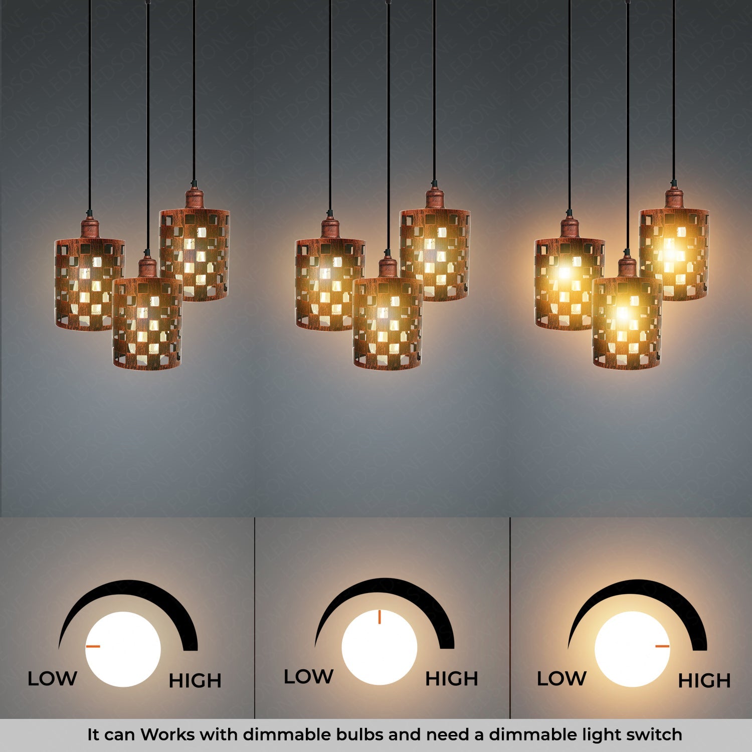 Industrial Retro 3-Way Metal Cage Pendant Light, Round Ceiling Base E27 Fixture