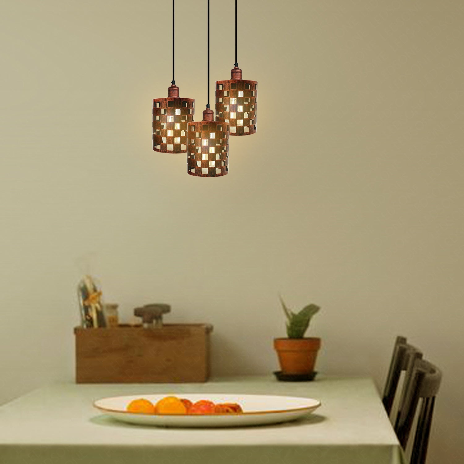 Industrial Retro 3-Way Metal Cage Pendant Light, Round Ceiling Base E27 Fixture