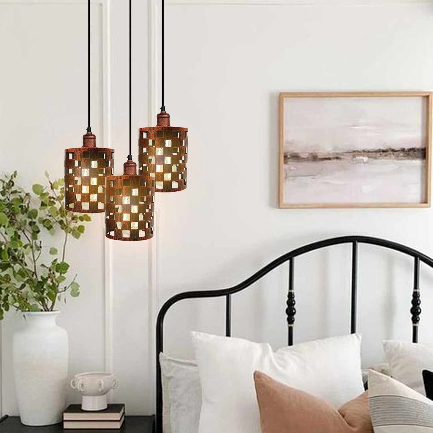 Industrial Retro 3-Way Metal Cage Pendant Light, Round Ceiling Base E27 Fixture