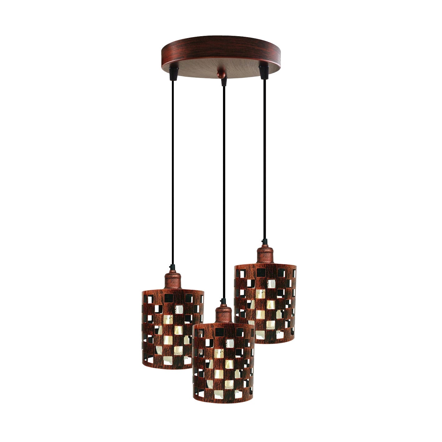 Industrial Retro 3-Way Metal Cage Pendant Light, Round Ceiling Base E27 Fixture