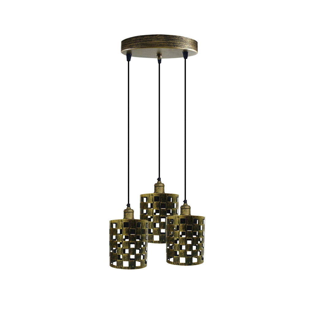 Industrial Retro 3-Way Metal Cage Pendant Light, Round Ceiling Base E27 Fixture