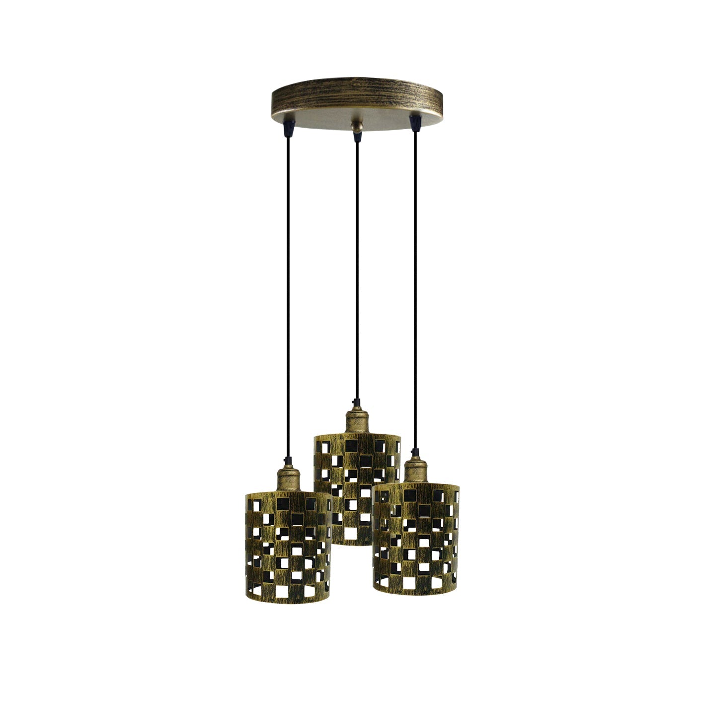 Industrial Retro 3-Way Metal Cage Pendant Light, Round Ceiling Base E27 Fixture