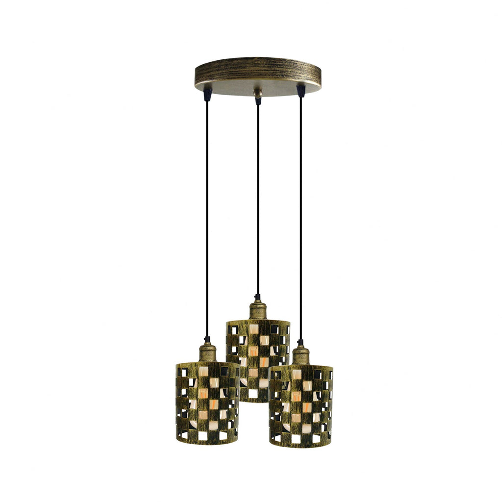 Industrial Retro 3-Way Metal Cage Pendant Light, Round Ceiling Base E27 Fixture