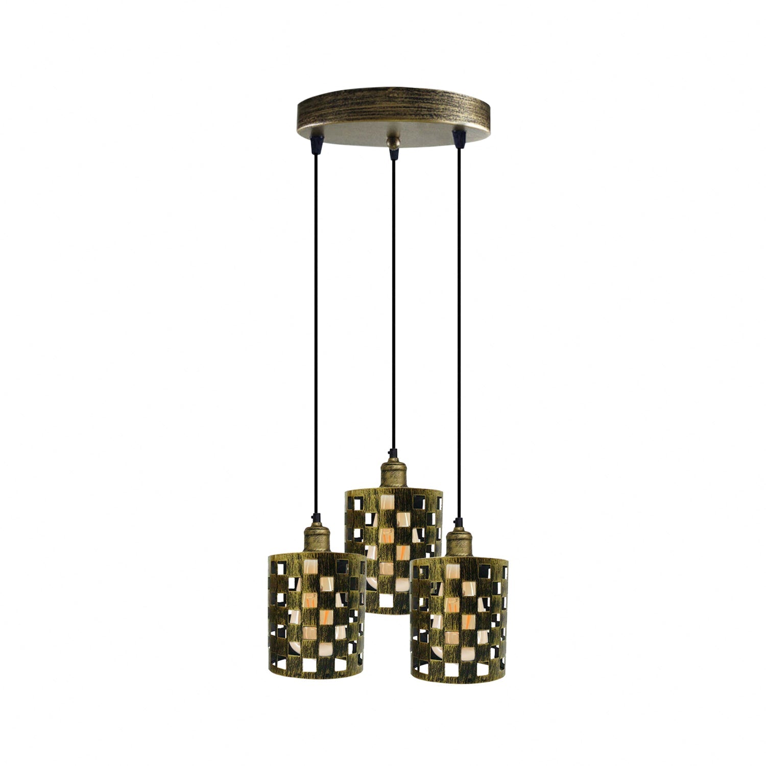 Industrial Retro 3-Way Metal Cage Pendant Light, Round Ceiling Base E27 Fixture