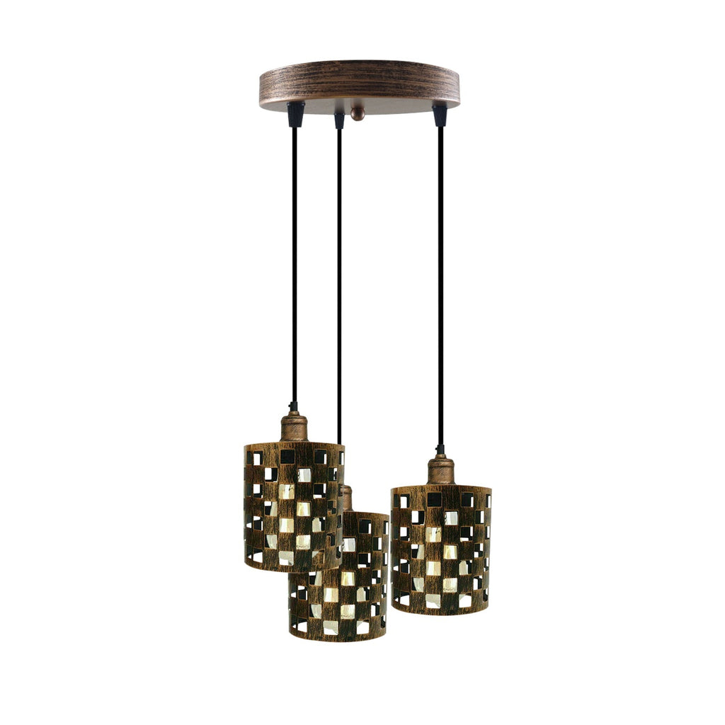 Industrial Retro 3-Way Metal Cage Pendant Light, Round Ceiling Base E27 Fixture