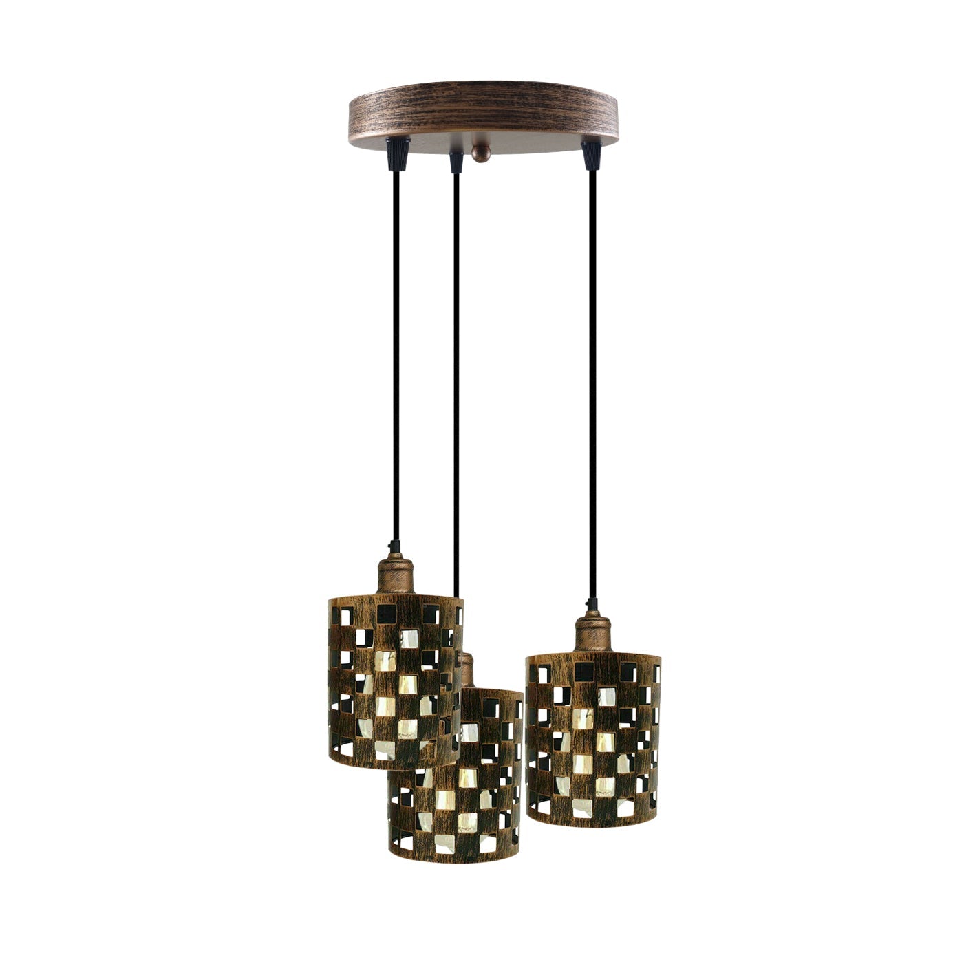 Industrial Retro 3-Way Metal Cage Pendant Light, Round Ceiling Base E27 Fixture