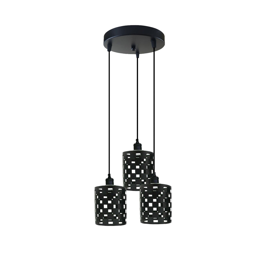Industrial Retro 3-Way Metal Cage Pendant Light, Round Ceiling Base E27 Fixture