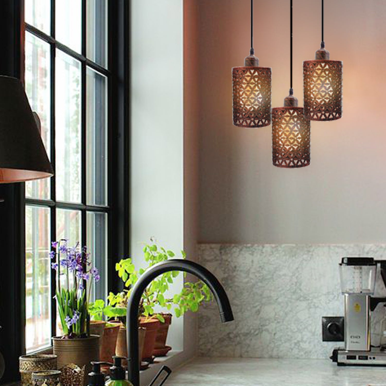Industrial Retro 3-Way Metallic Round Ceiling Pendant Light Shades Kit