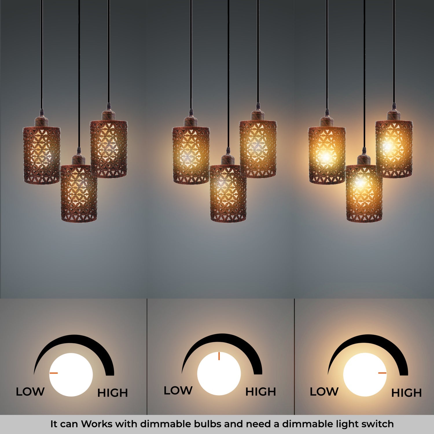 Industrial Retro 3-Way Metallic Round Ceiling Pendant Light Shades Kit