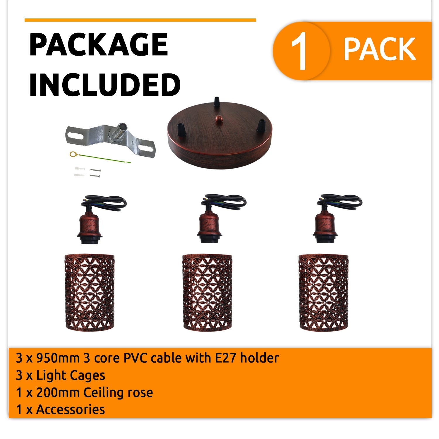 Industrial Retro 3-Way Metallic Round Ceiling Pendant Light Shades Kit