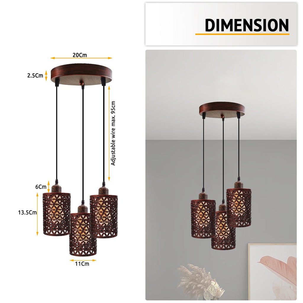 Industrial Retro 3-Way Metallic Round Ceiling Pendant Light Shades Kit