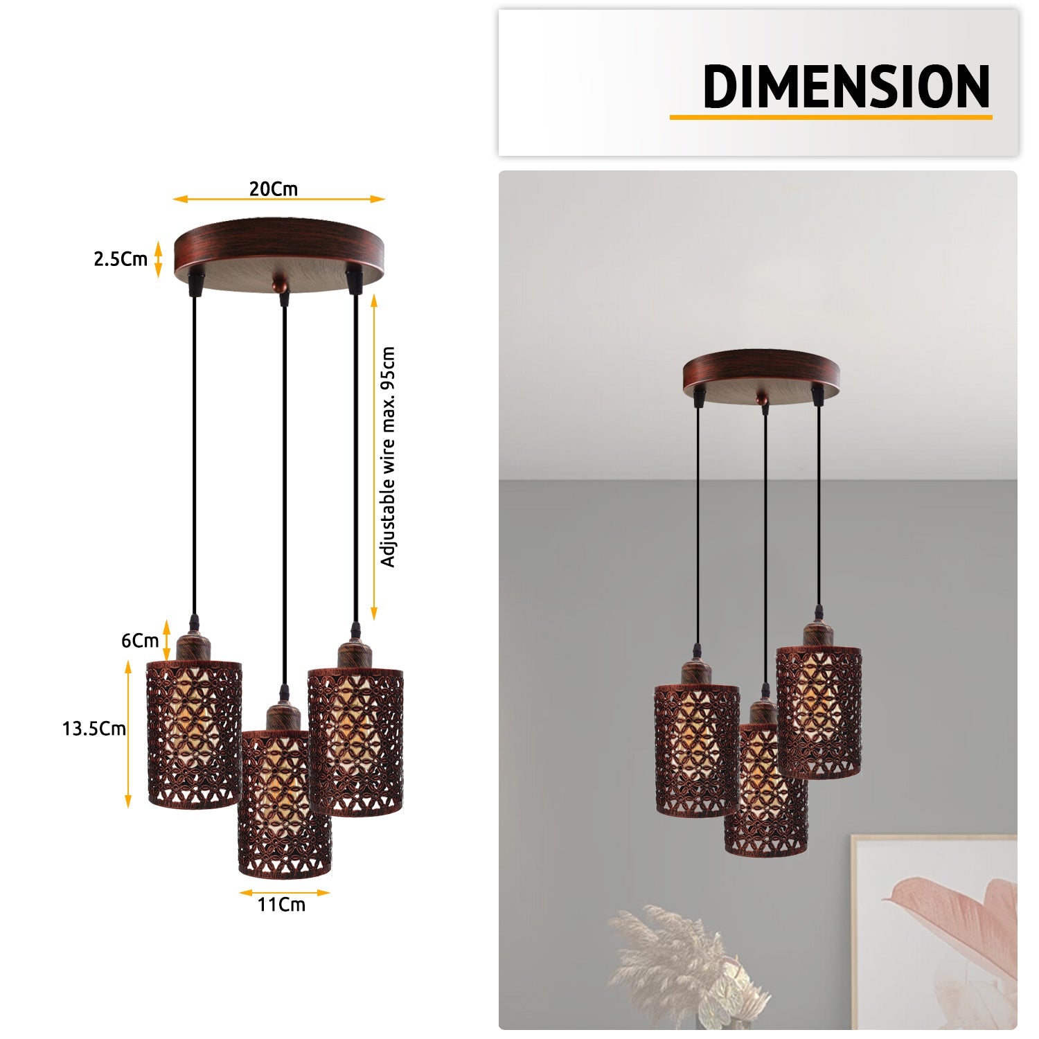 Industrial Retro 3-Way Metallic Round Ceiling Pendant Light Shades Kit