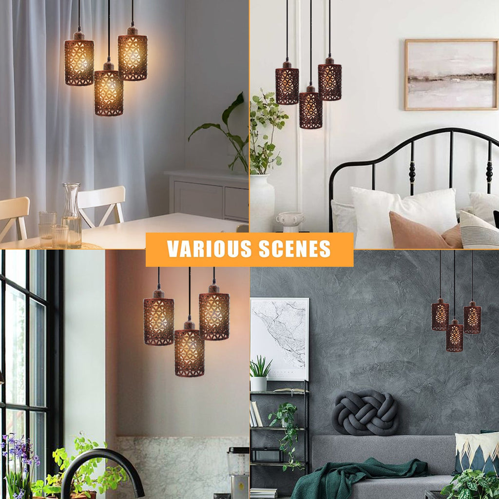 Industrial Retro 3-Way Metallic Round Ceiling Pendant Light Shades Kit