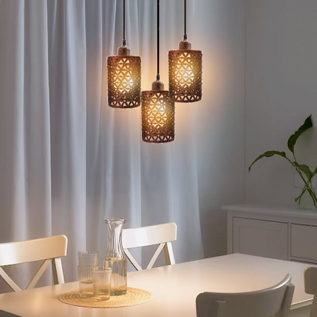 Industrial Retro 3-Way Metallic Round Ceiling Pendant Light Shades Kit