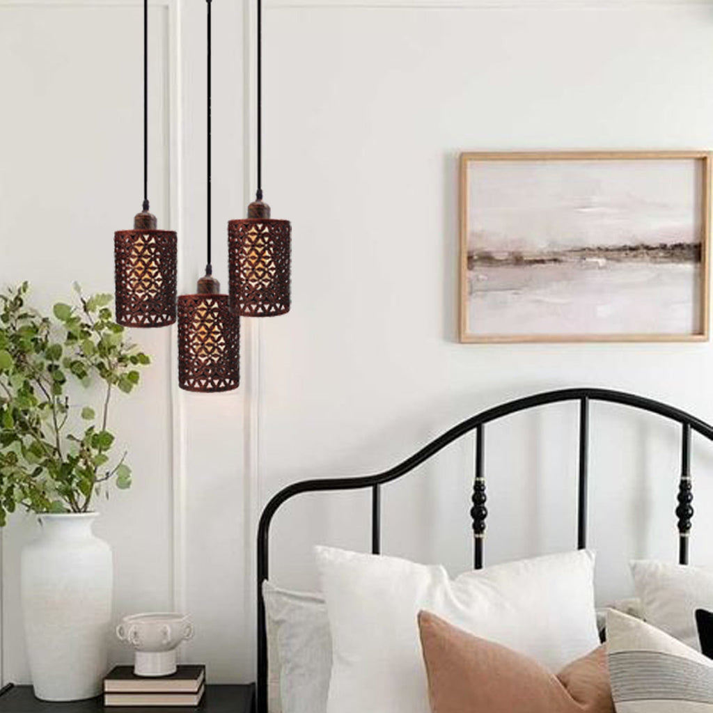Industrial Retro 3-Way Metallic Round Ceiling Pendant Light Shades Kit