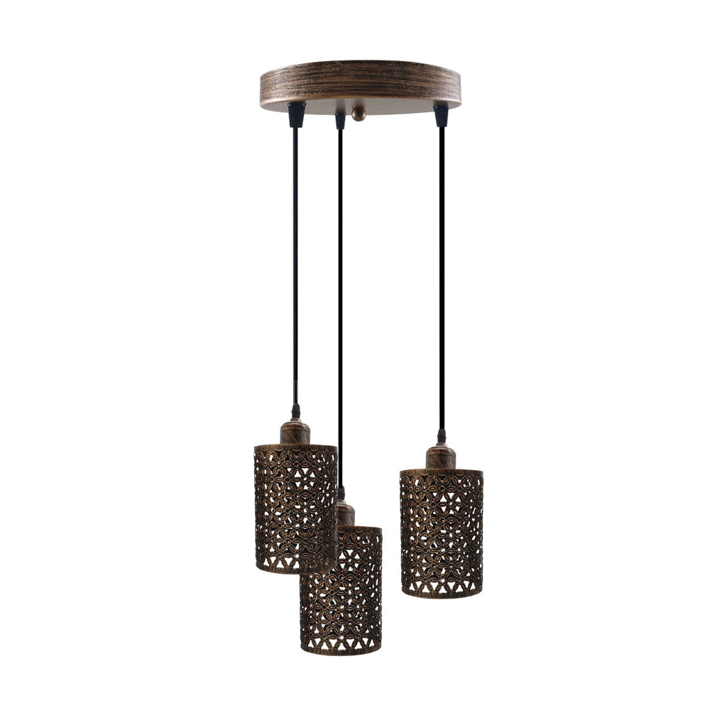 Industrial Retro 3-Way Metallic Round Ceiling Pendant Light Shades Kit