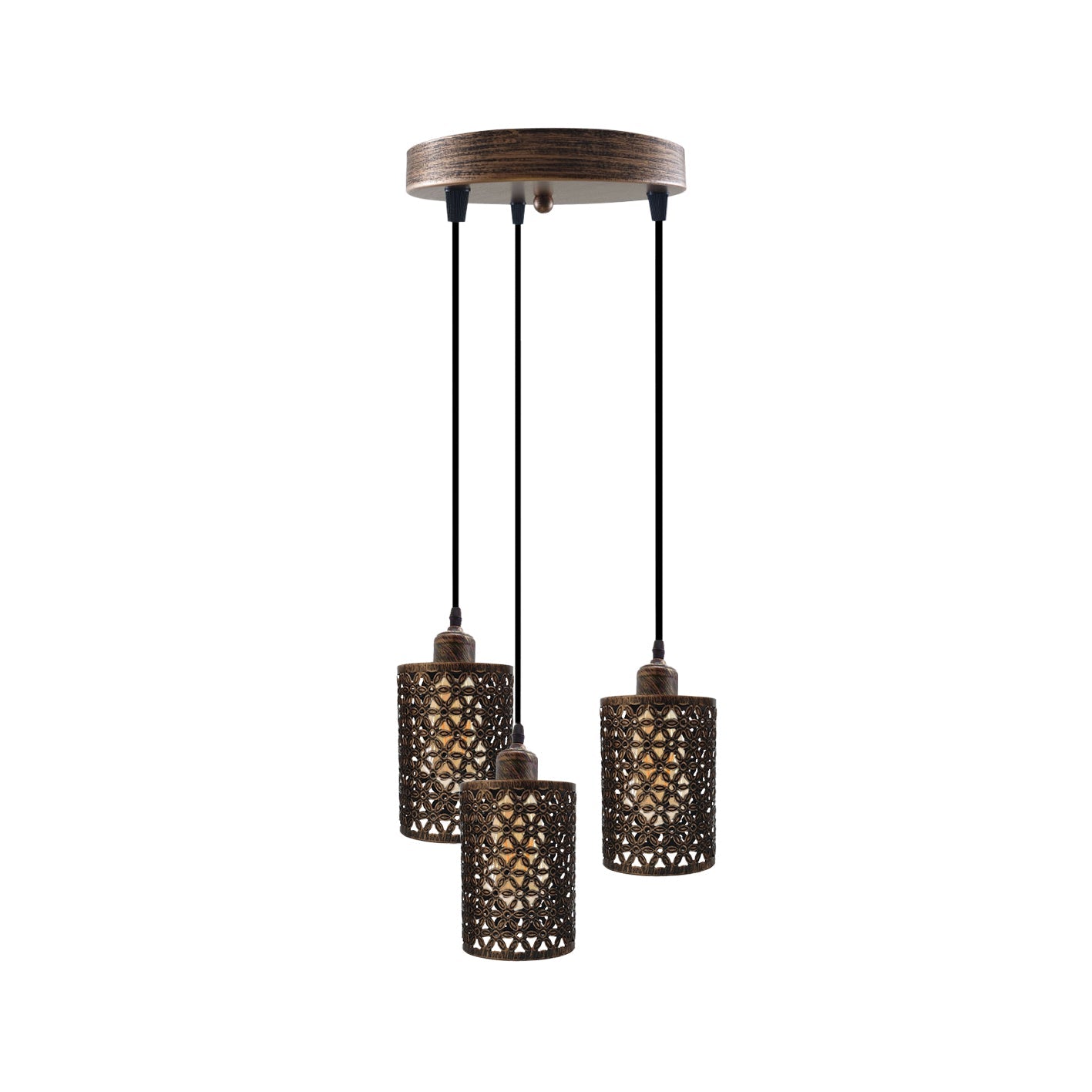 Industrial Retro 3-Way Metallic Round Ceiling Pendant Light Shades Kit