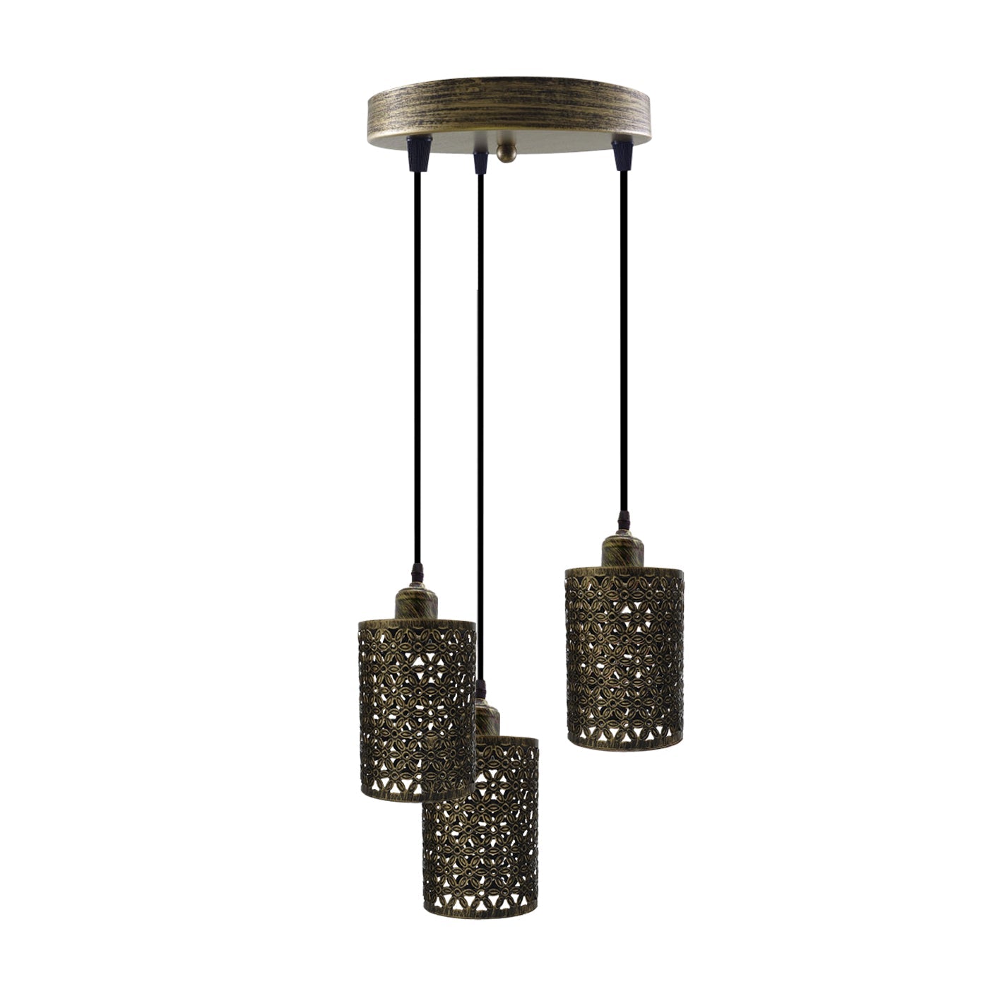 Industrial Retro 3-Way Metallic Round Ceiling Pendant Light Shades Kit