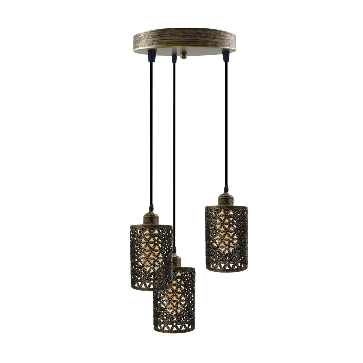 Industrial Retro 3-Way Metallic Round Ceiling Pendant Light Shades Kit