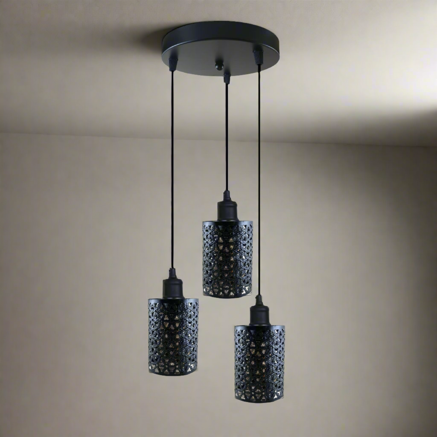 Industrial Retro 3-Way Metallic Round Ceiling Pendant Light Shades Kit