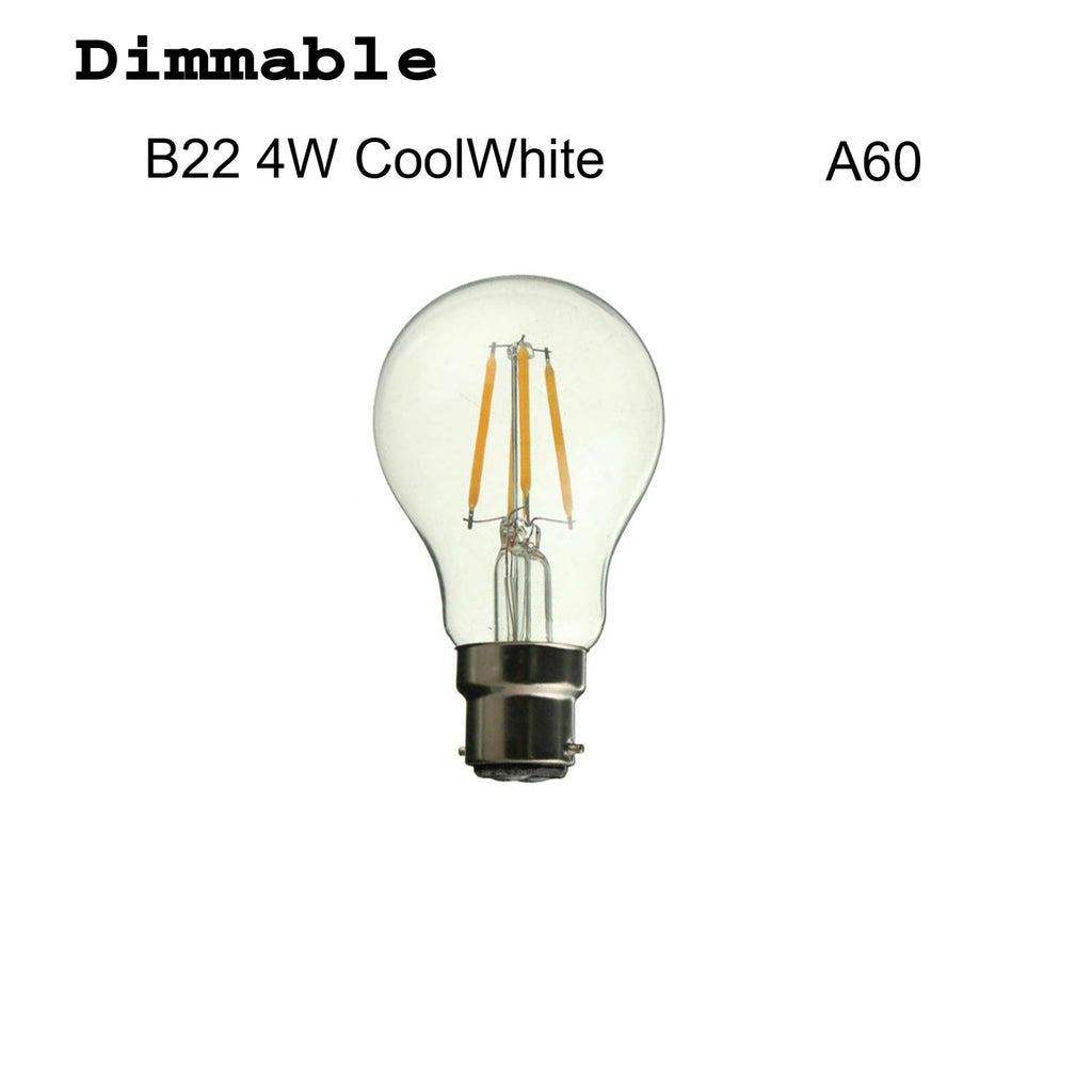 Dimmable A60 LED Filament Bulb B22 4W Cool White 6000K Energy Saving