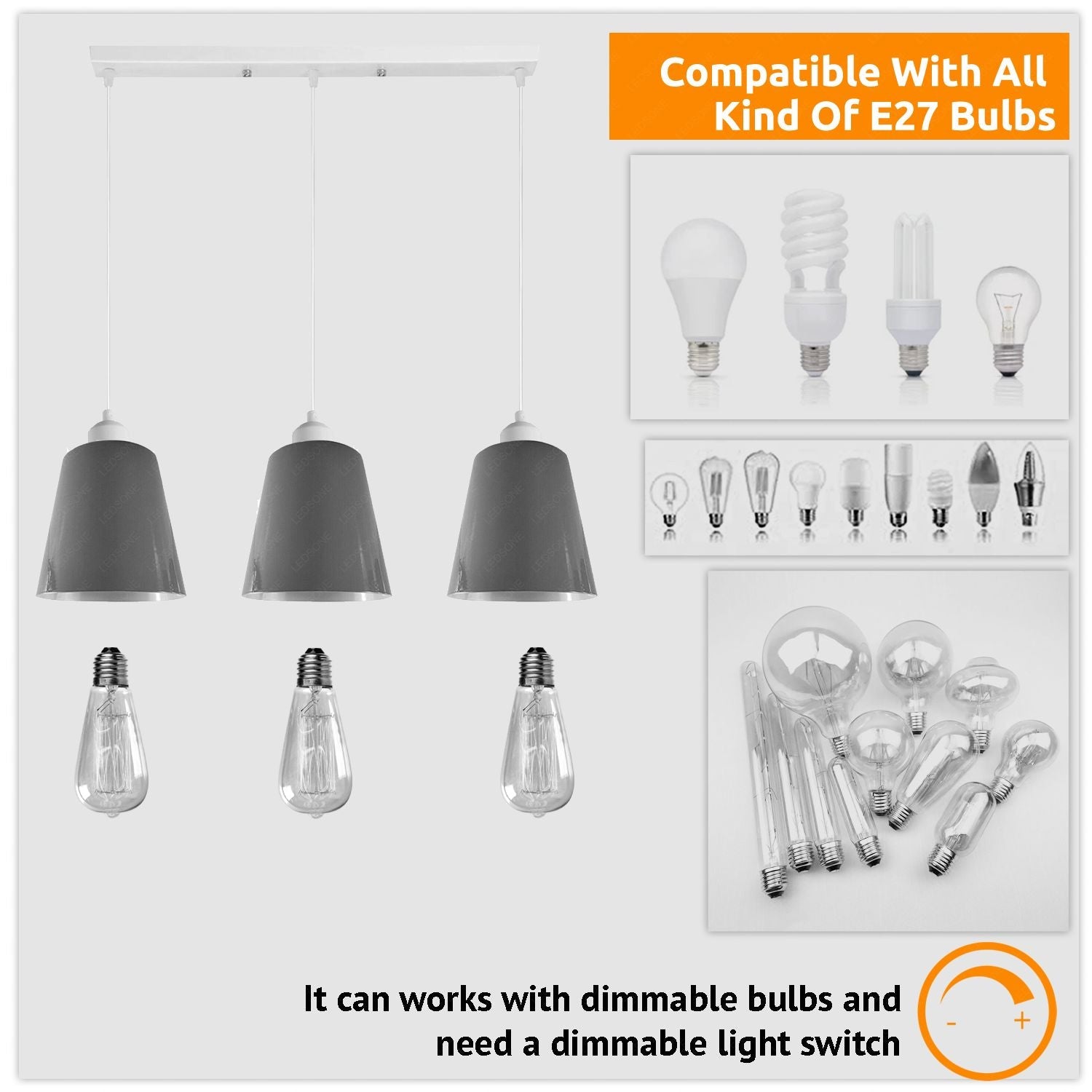 Chic 3-Way Retro Pendant Light Cluster with Adjustable E27 Shades