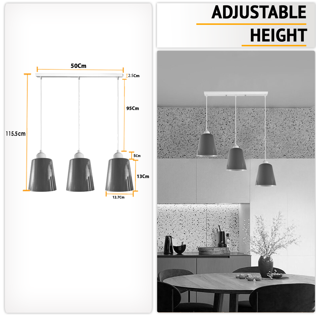 Chic 3-Way Retro Pendant Light Cluster with Adjustable E27 Shades