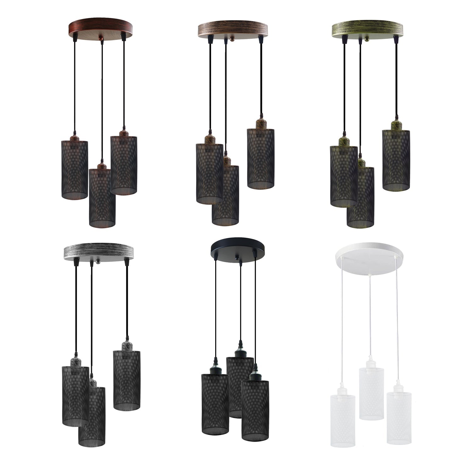 Industrial Retro 3-Way Round Cage Ceiling Pendant Light Fixture E27