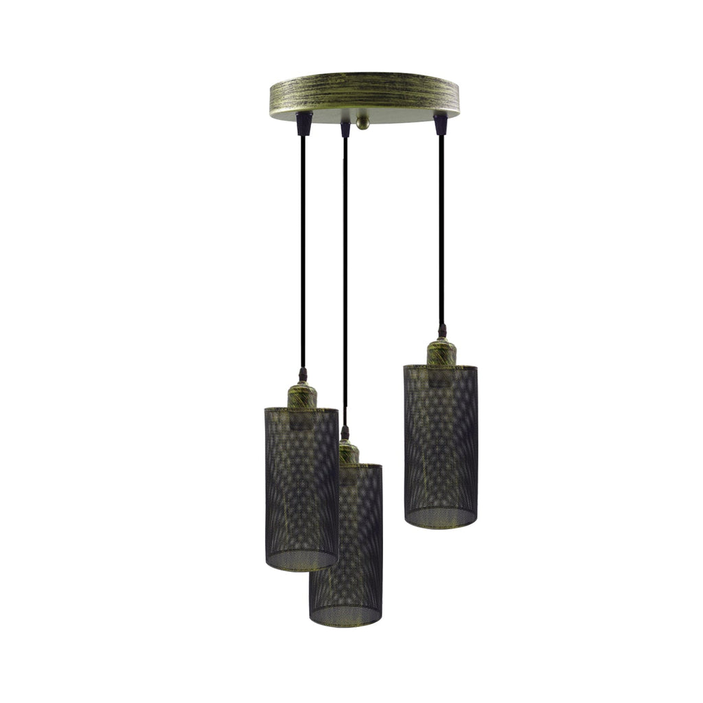 Industrial Retro 3-Way Round Cage Ceiling Pendant Light Fixture E27