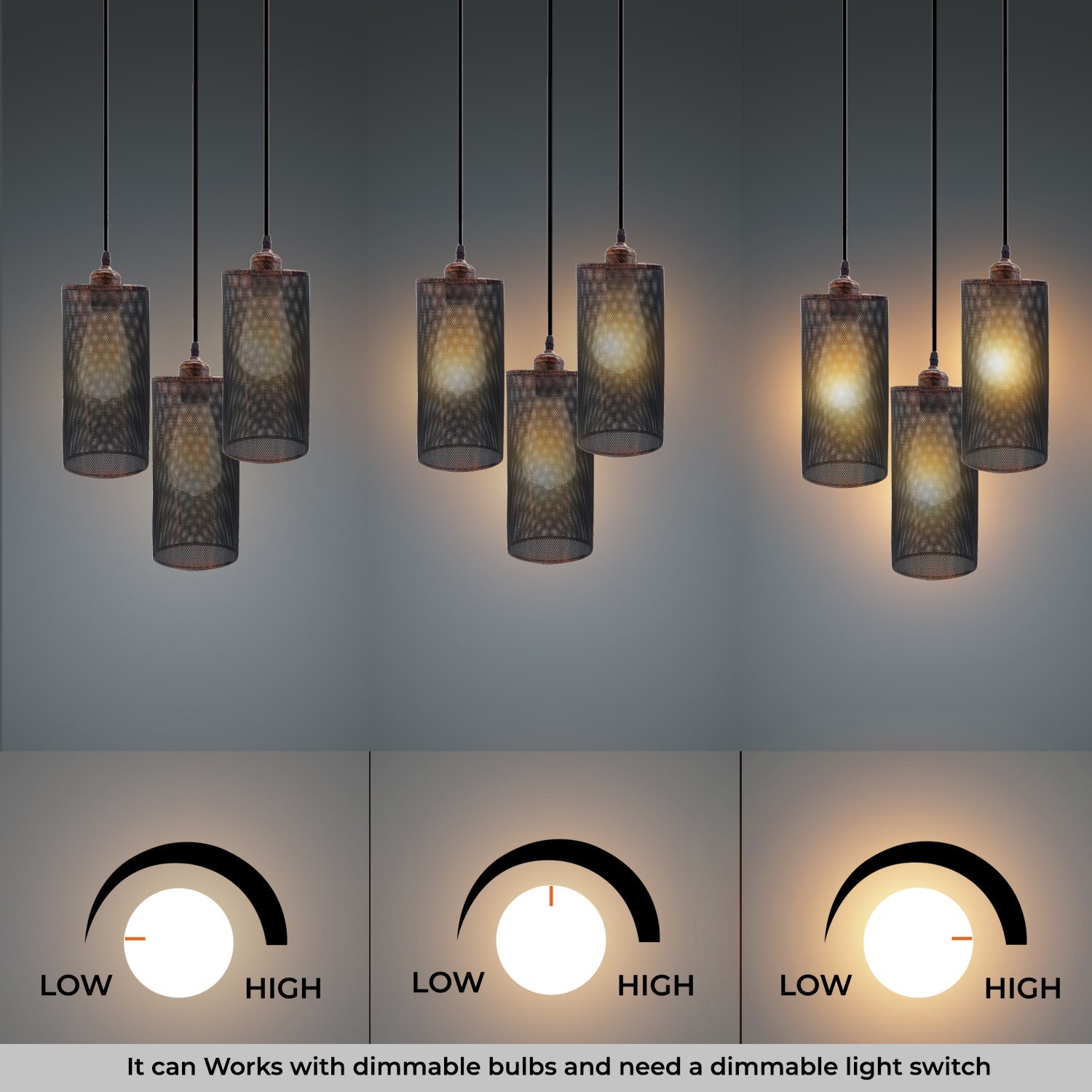 Industrial Retro 3-Way Round Cage Ceiling Pendant Light Fixture E27