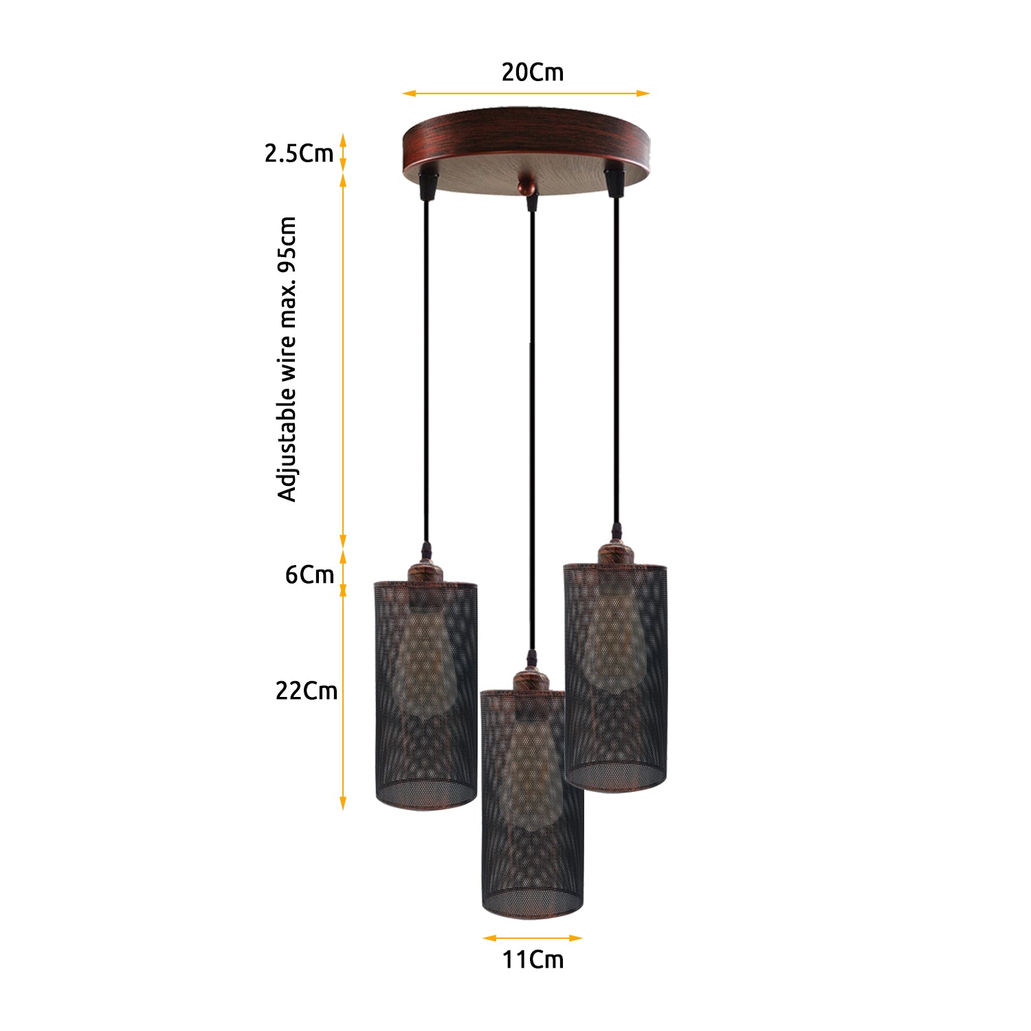 Industrial Retro 3-Way Round Cage Ceiling Pendant Light Fixture E27