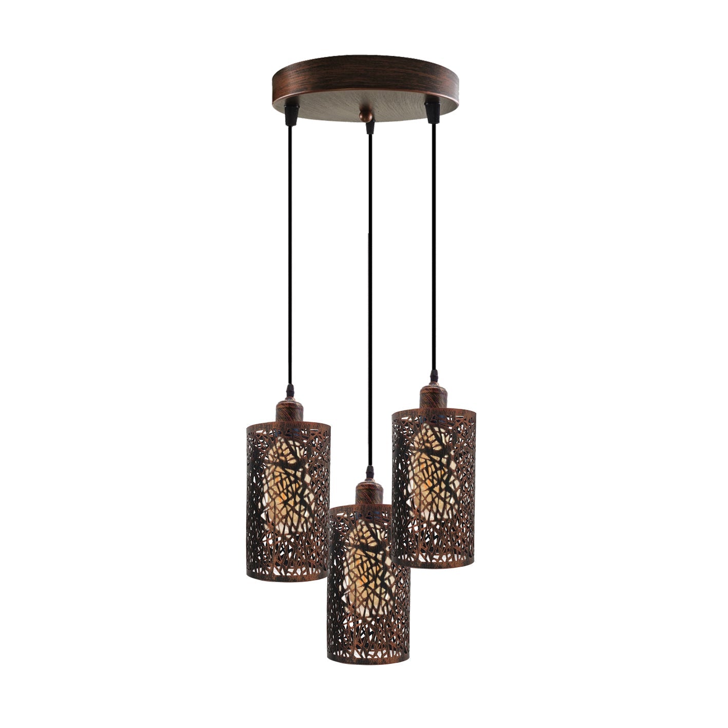 Industrial Vintage Retro 3-Way Round Ceiling Pendant Light Kit Metal Cages