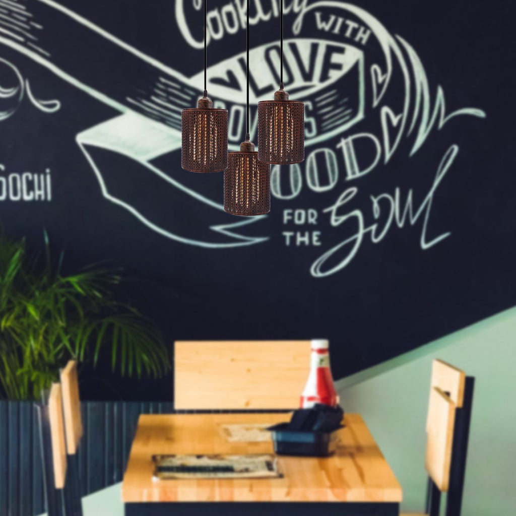 Industrial Vintage Retro 3 way Round Rustic Red ceiling Pendant Cage~3985