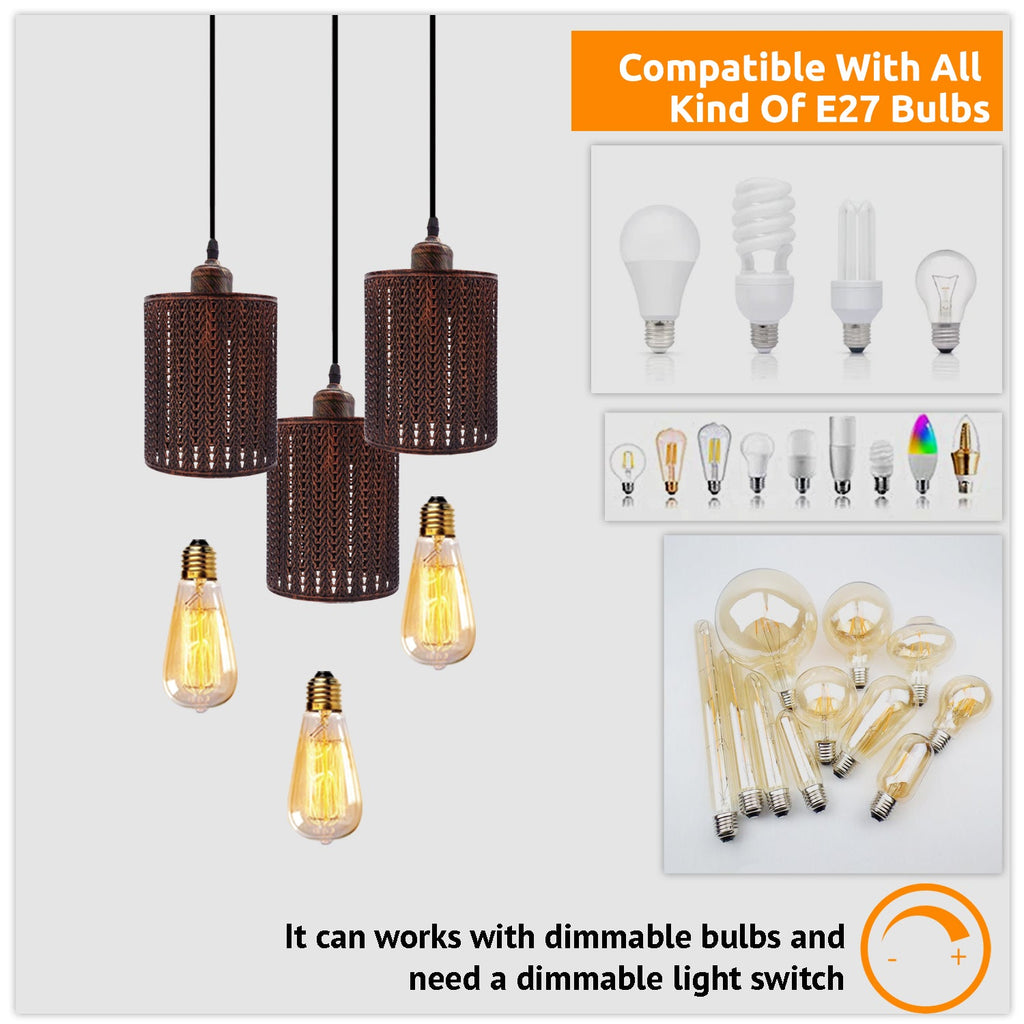 Industrial Vintage Retro 3 way Round Rustic Red ceiling Pendant Cage~3985