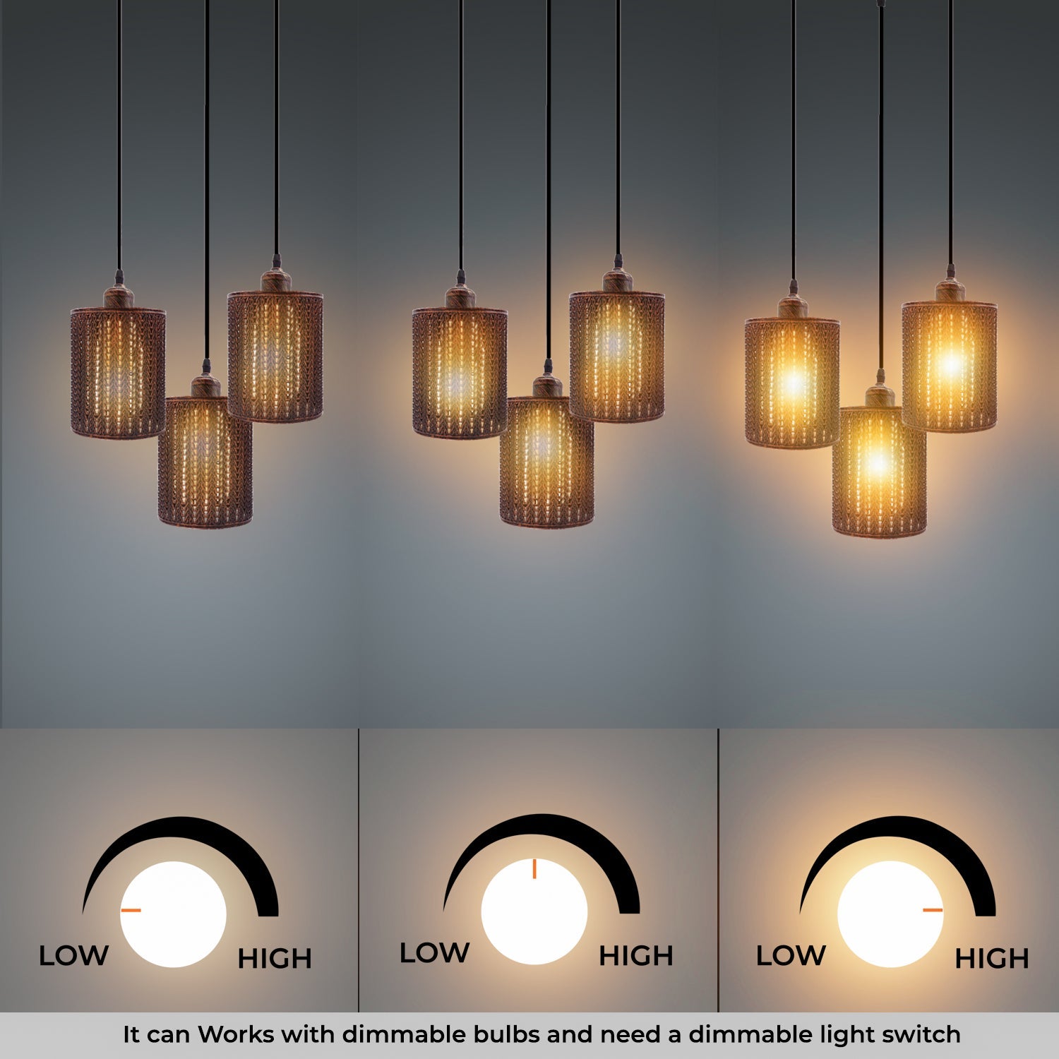 Industrial Vintage Retro 3 way Round Rustic Red ceiling Pendant Cage~3985