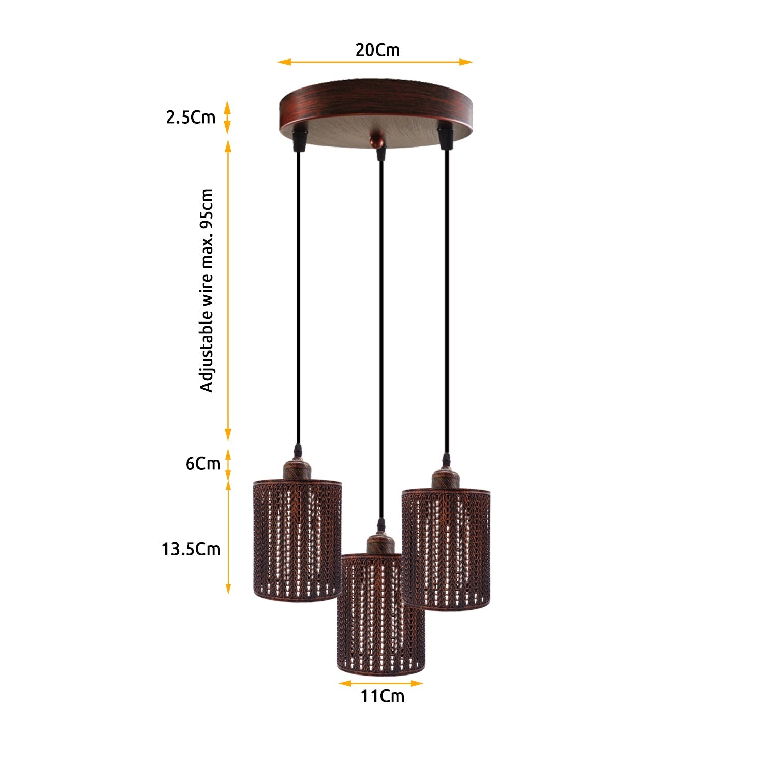 Industrial Vintage Retro 3 way Round Rustic Red ceiling Pendant Cage~3985