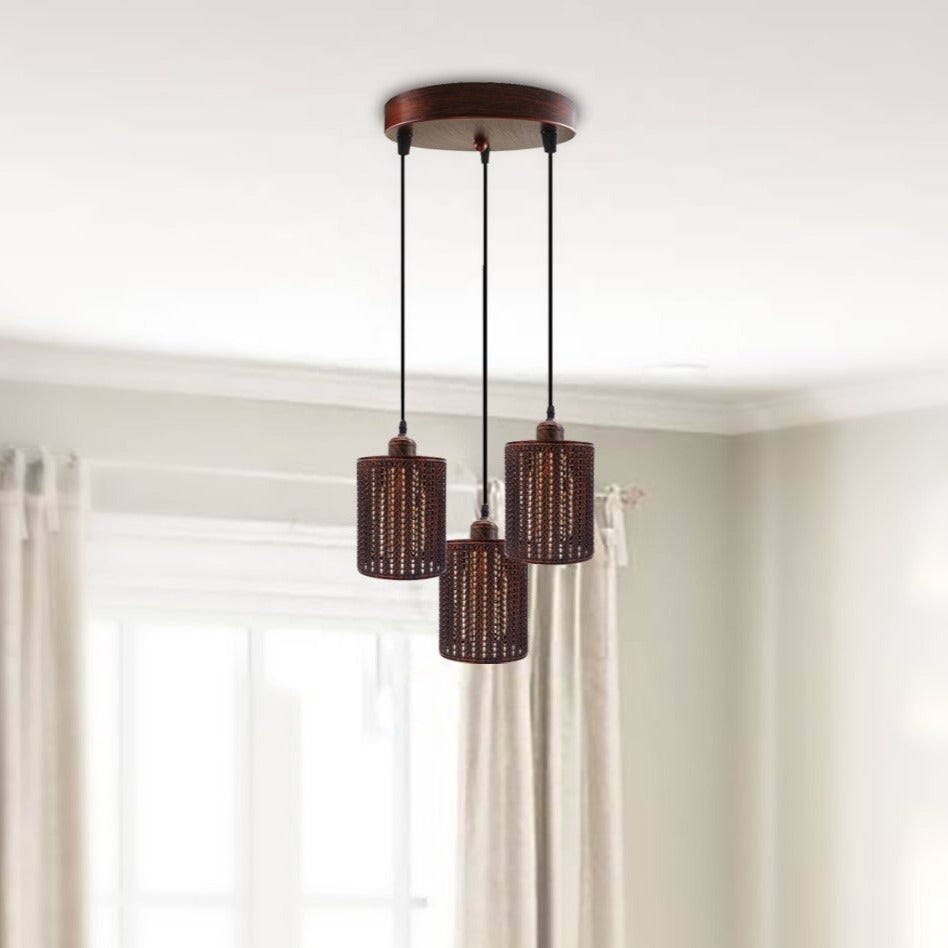 Industrial Vintage Retro 3 way Round Rustic Red ceiling Pendant Cage~3985