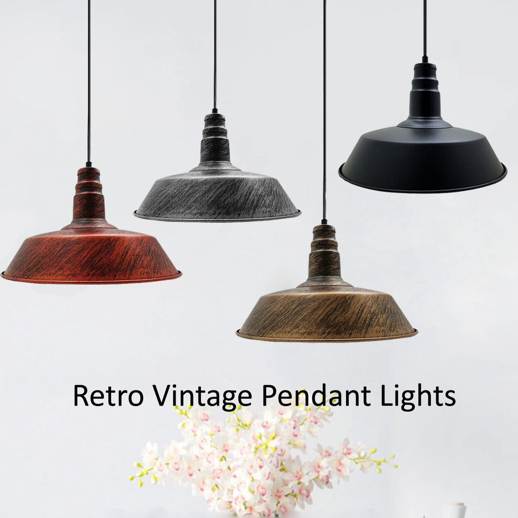 Industrial Vintage Barn Slotted Metal Ceiling Pendant Light E27 Adjustable Retro Design