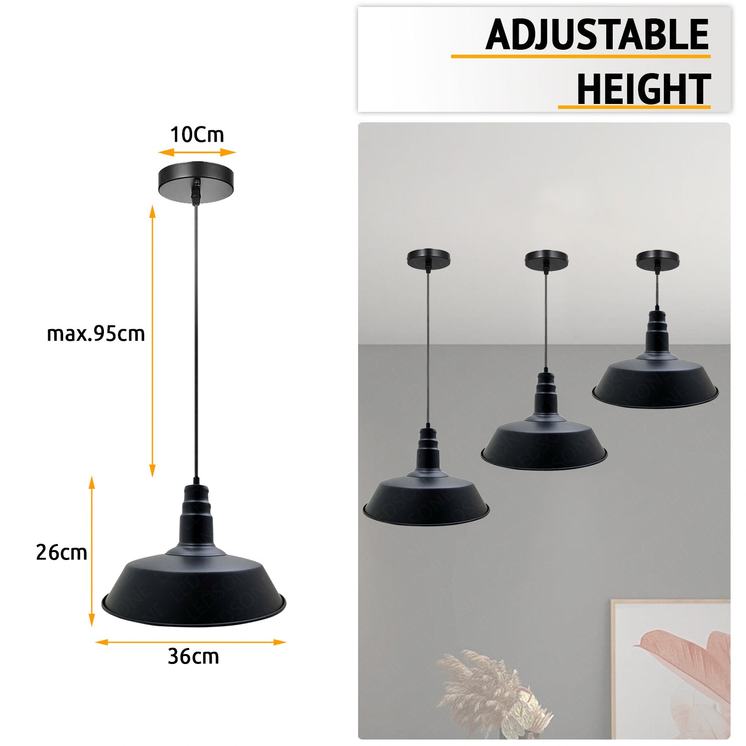 Industrial Vintage Barn Slotted Metal Ceiling Pendant Light E27 Adjustable Retro Design