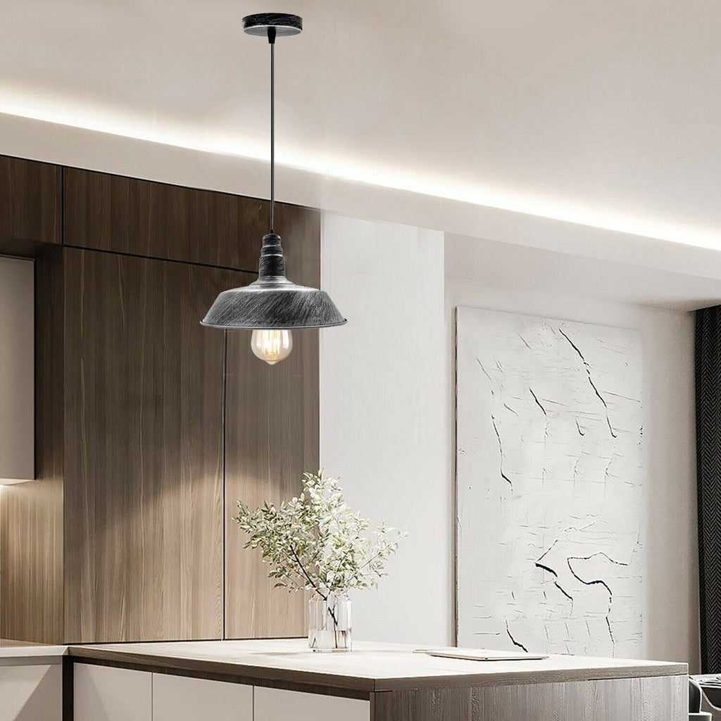 Industrial Vintage Barn Slotted Metal Ceiling Pendant Light E27 Adjustable Retro Design