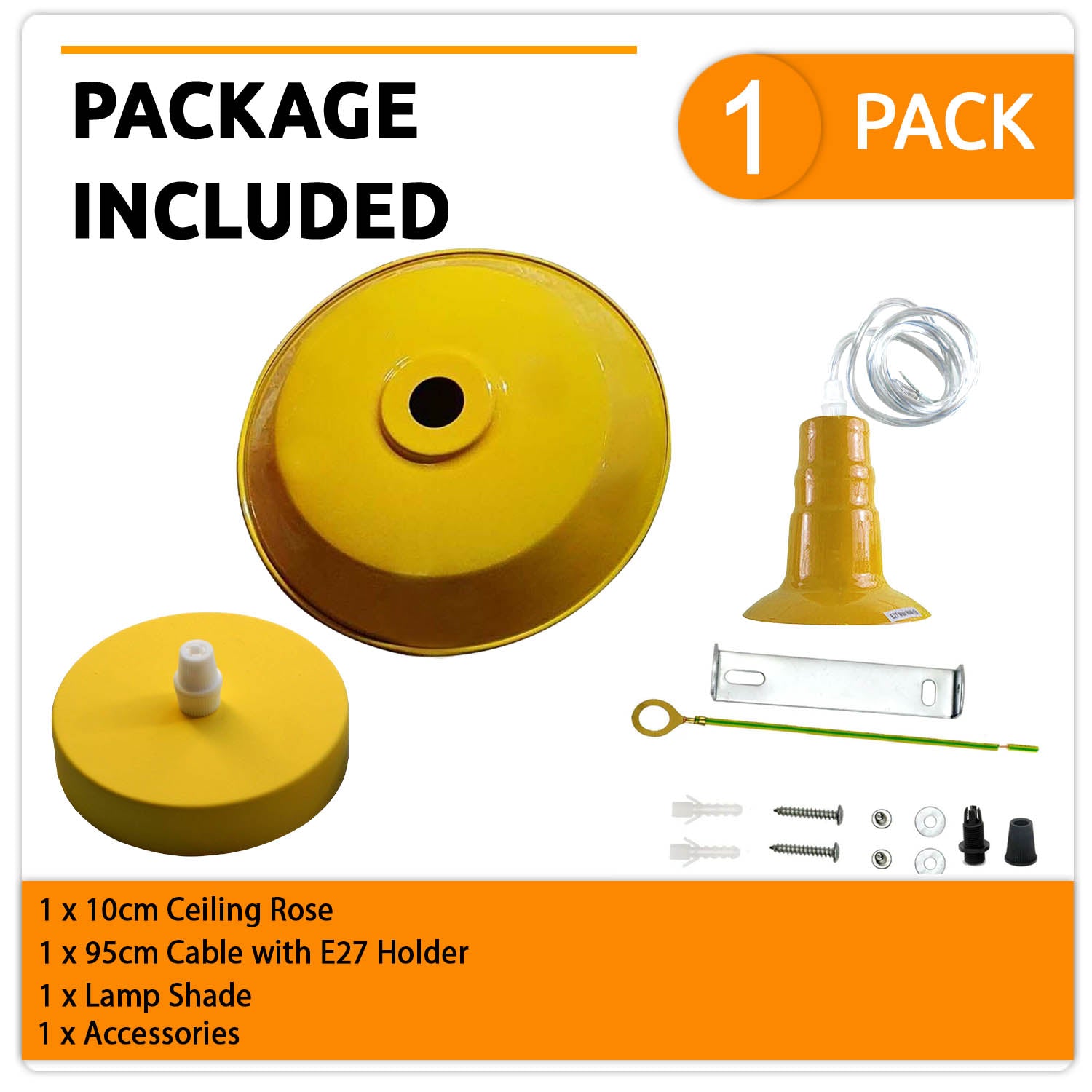 Adjustable Retro Yellow Metal Barn Pendant Light Fixture E27 Holder