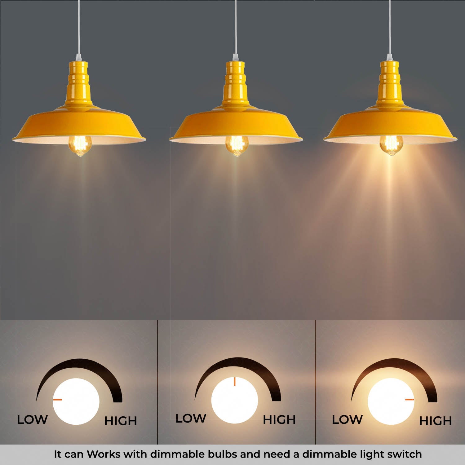 Adjustable Retro Yellow Metal Barn Pendant Light Fixture E27 Holder