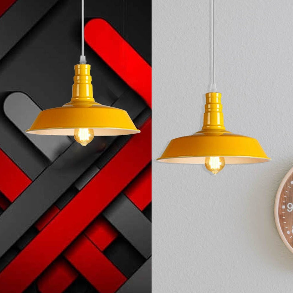 Adjustable Retro Yellow Metal Barn Pendant Light Fixture E27 Holder