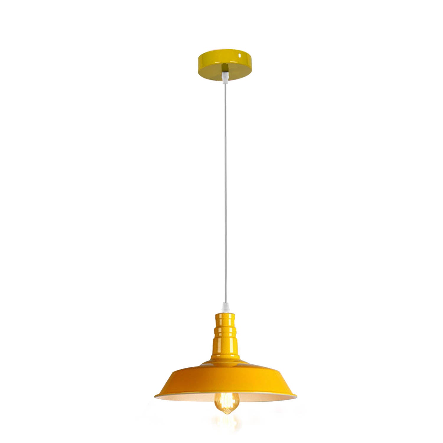 Adjustable Retro Yellow Metal Barn Pendant Light Fixture E27 Holder