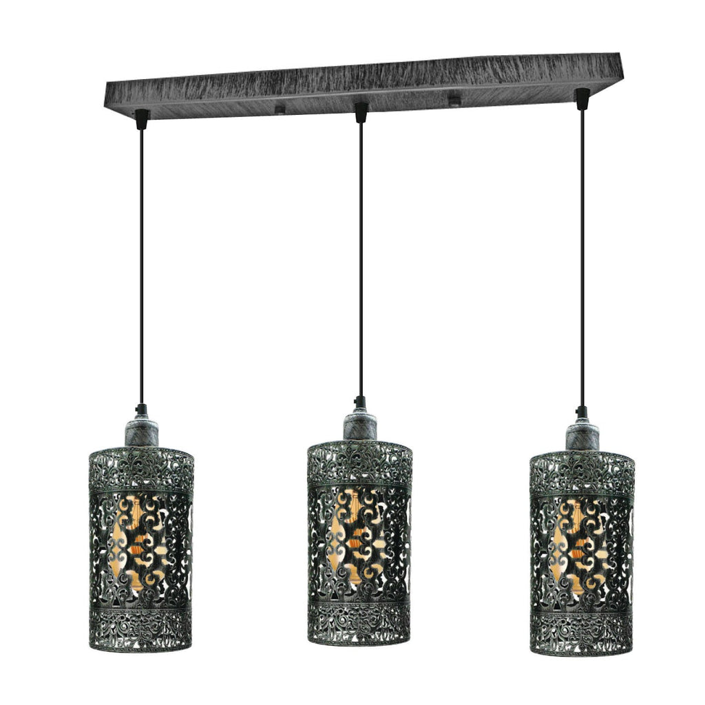 Industrial Retro 3-Light Pendant Fixture Metal Cage Shades Adjustable Wire