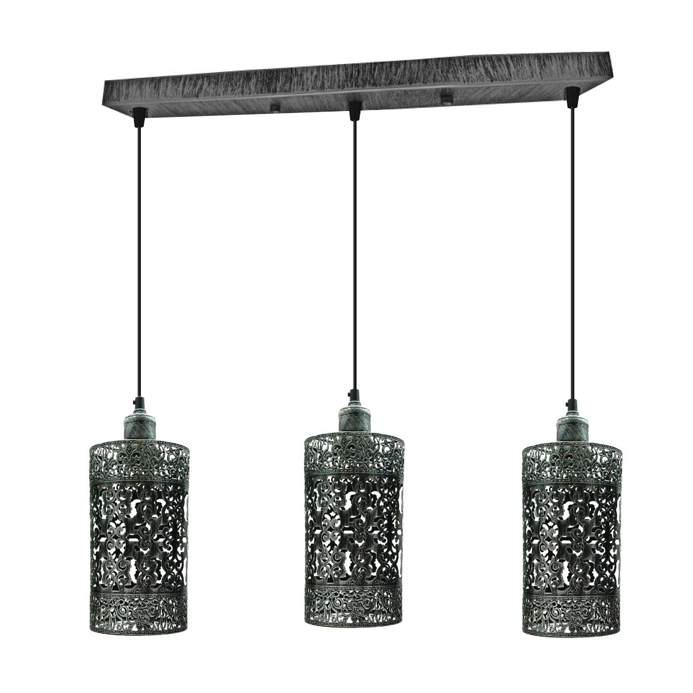Industrial Vintage 3-Way Rectangular Brushed Silver Cage Pendant Light Fixture