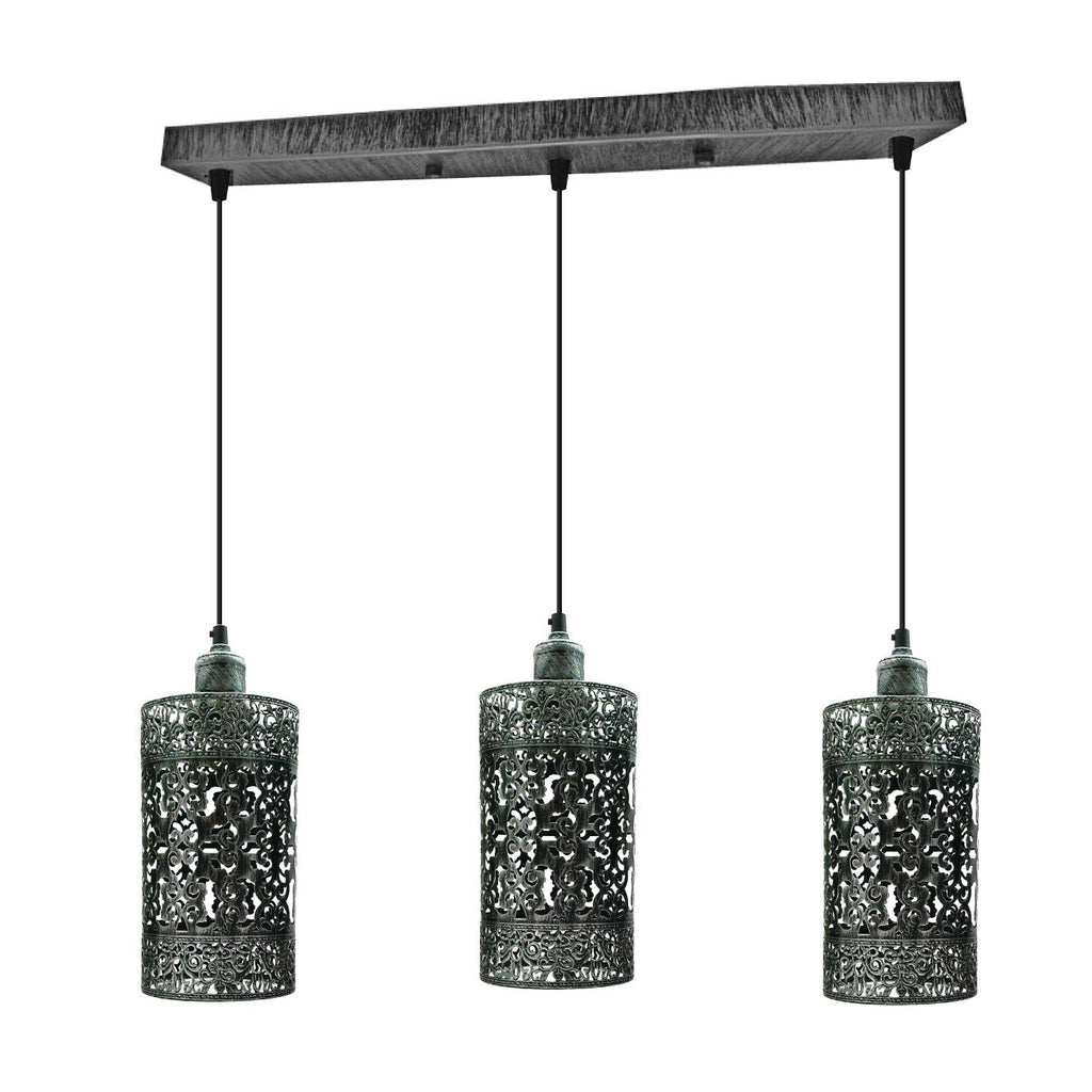 Industrial Retro 3-Light Pendant Fixture Metal Cage Shades Adjustable Wire